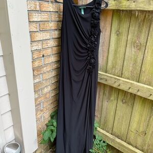Ralph Lauren Black Side Slit Gathered Forman Dress